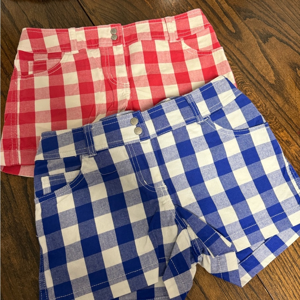 Mini Boden girls red, blue heart pocket shorts 12Y